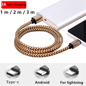

100 pcs new hemp rope data cable fast charge 2A aluminum alloy wire for Apple Android type-c usb mobile phone charging cable