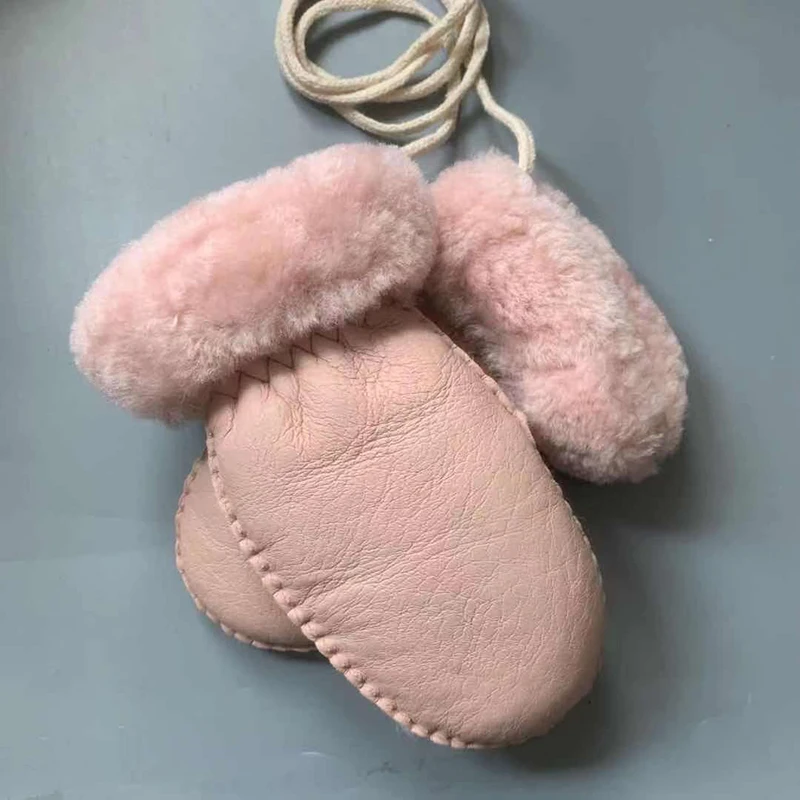Kids Manual Warm Mittens Genuine Leather Gloves for 2-5 year Children Winter Warm Wool Fur Gloves Minttens girls & boys
