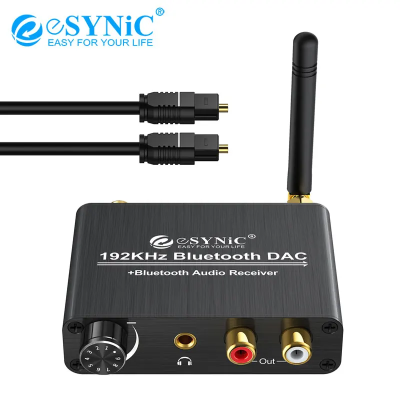 

eSYNiC 192kHz Digital to Analog Audio Converter With Volume Control Coaxial Toslink DAC Converter L/R RCA 3.5mm Audio Adapter