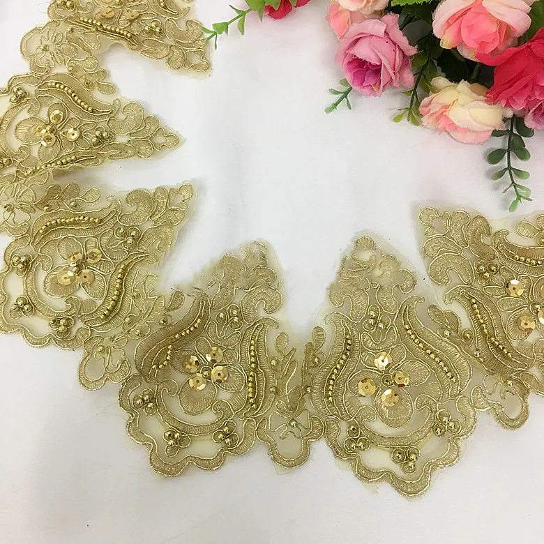 

3Yards/lot Golden Car Bone Lace Trim Wedding Veil Car Bone Beaded Sequin Accessories Silver LaceRS2637