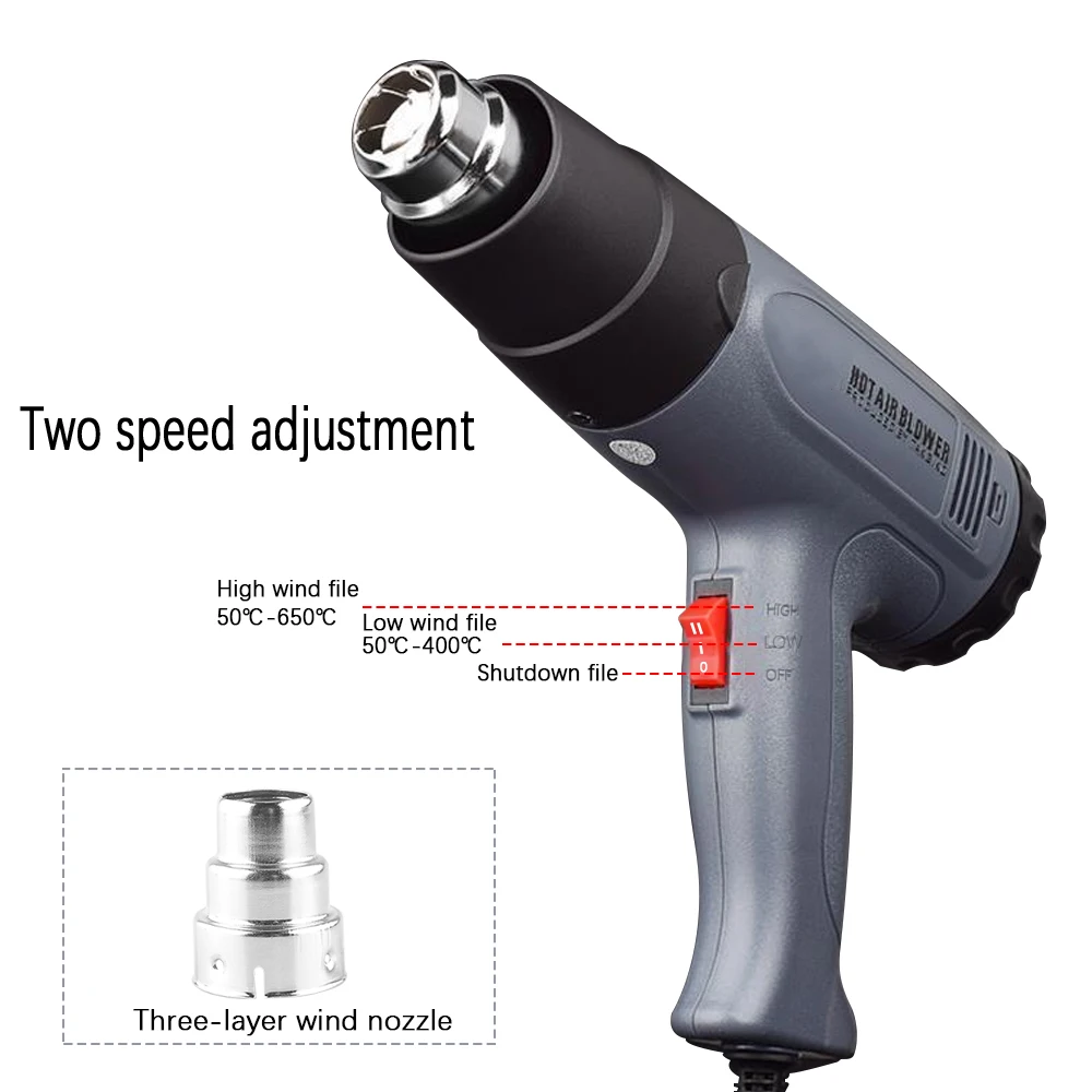 220V Тепловая пушка 2000 Вт переменная 2 температуры продвинутая электрическая горячий воздух пистолет насадки Мощность инструмент