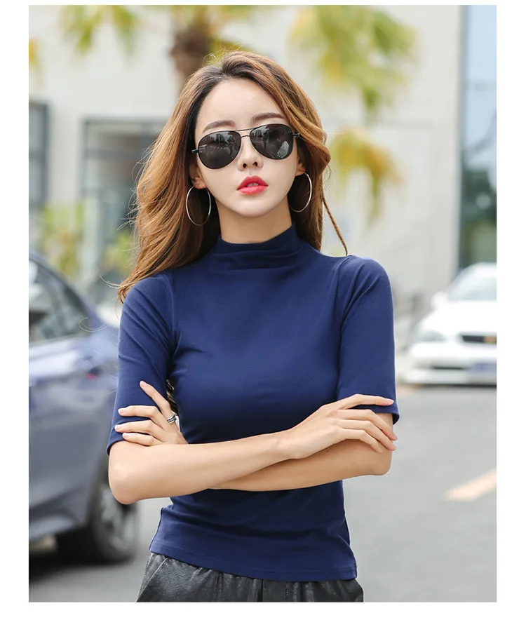 MRMT 2023 Marke Neue frauen T-sh Nahen Ärmeln Körper Abnehmen Frauen T-sh für Frau Semi-Hohen kragen Dünne Tops T280_voghion.com