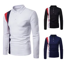 Стиль модная Молодежная мужская рубашка поло с длинным рукавом большого размера с отложным воротником