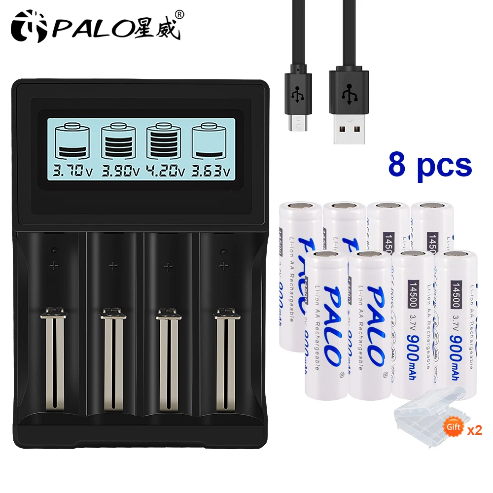 PALO 3.7V 18650 battery charger for 18650 26650 16340 14500 lithium battery+14500 AA Li-Ion Rechargeable Battery