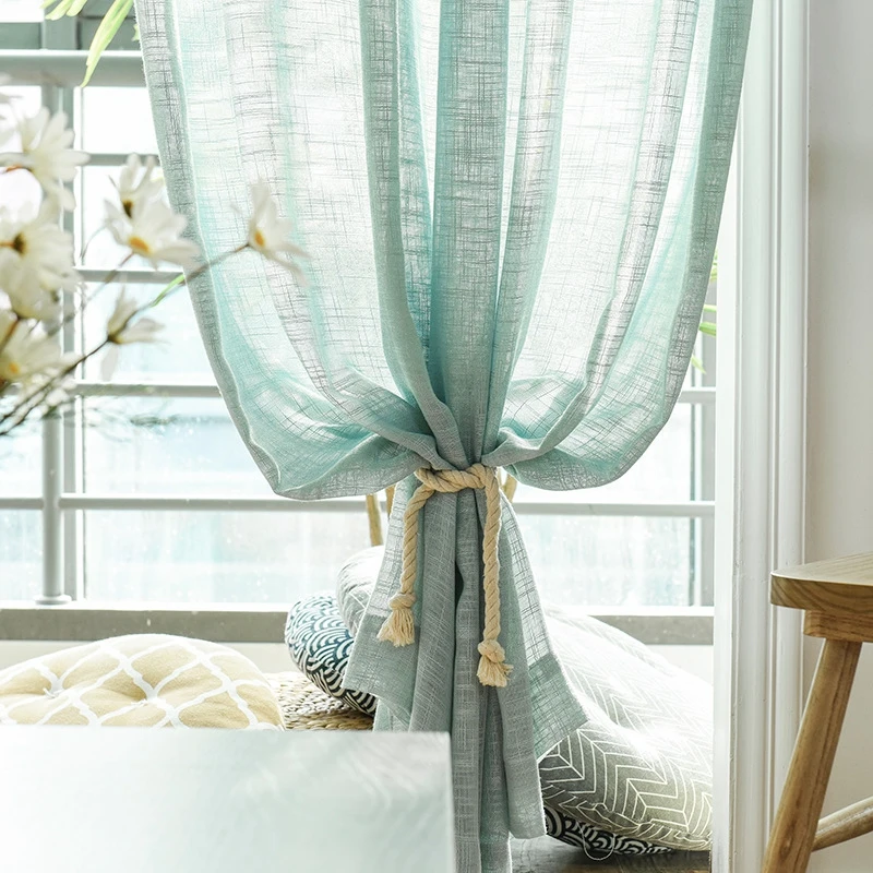 

Simple Cross Hemp Green Translucent Curtain Suitable For Living Room Balcony Bedroom Kitchen Window Screen Cortinas W-TM003-3