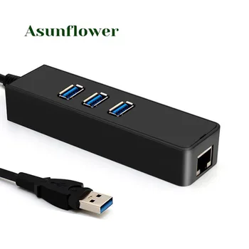

USB 3.0 to Ethernet RJ45 Lan Adapter Gigabit Network Card With 3 Port USB3.0 Portable Splitter for Laptop
