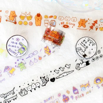 

Cute Cartoons Journal Handmade Decorative Washi Tape Transparent Label Stickers Adhesive Tape Decor DIY Planner
