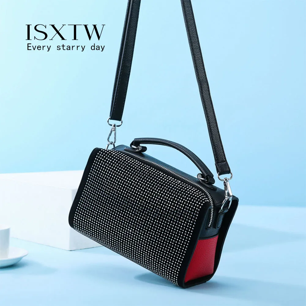 

ISXTW New PU Leather Shoulder Bag Female Diamond Fashion Messenger Bag Multi-function Handbag Large Capacity Pillow Bag / A22