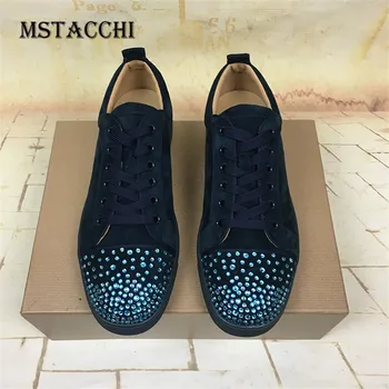 

MStacchi Cow Suede Men's Walking Shoes Sweet Rhinestone Classics Solid Color Round Toe Cross-tied Breathable Male Casual Shoes
