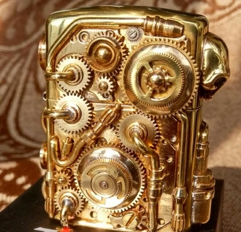 

LCZQPK Double-sided run Skull head 9 gears+7gears welding linkage brass Handmade steampunk armor lighter