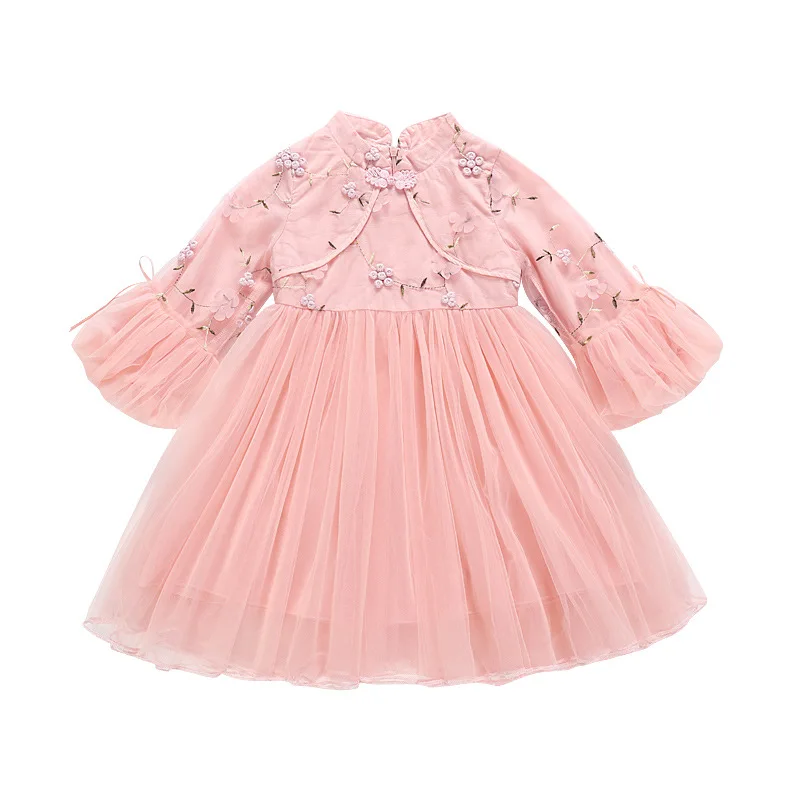 Новинка; модное осенне-зимнее платье для девочек с бархатным Чонсам; платье принцессы в западном стиле; Детский костюм в стиле Тан; платье для сцены