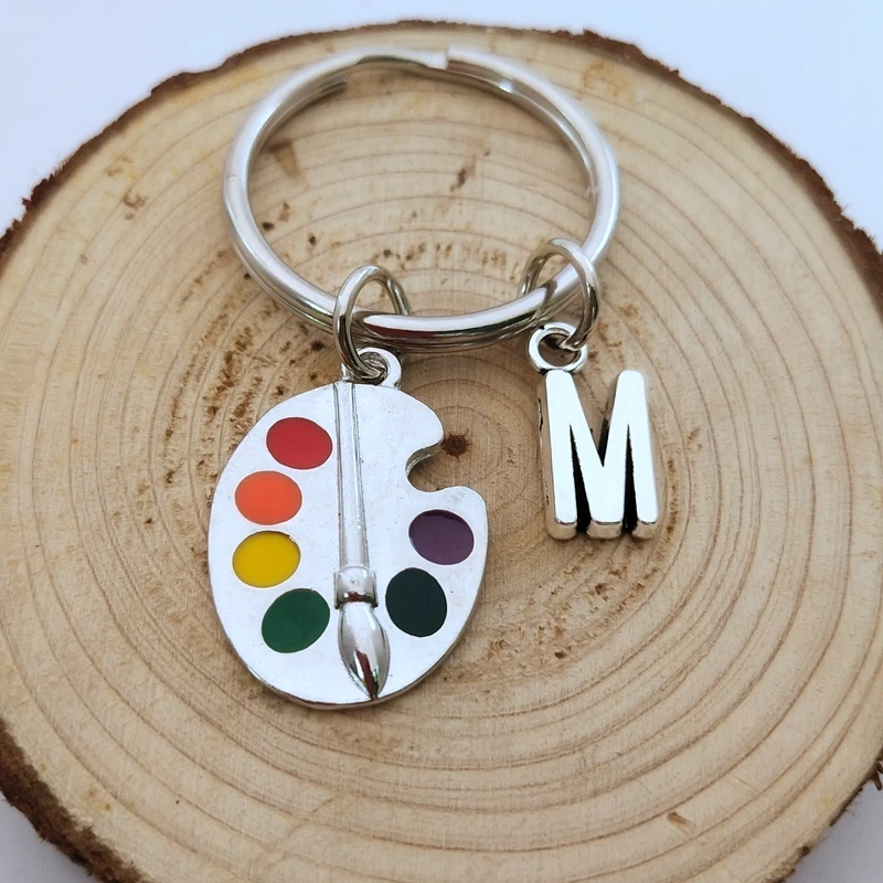 

NEW Painters Tools-Palette & Brush Keychain Personalized letter A-Z charm Pendant Key Chain Ring DIY Fit Keychain
