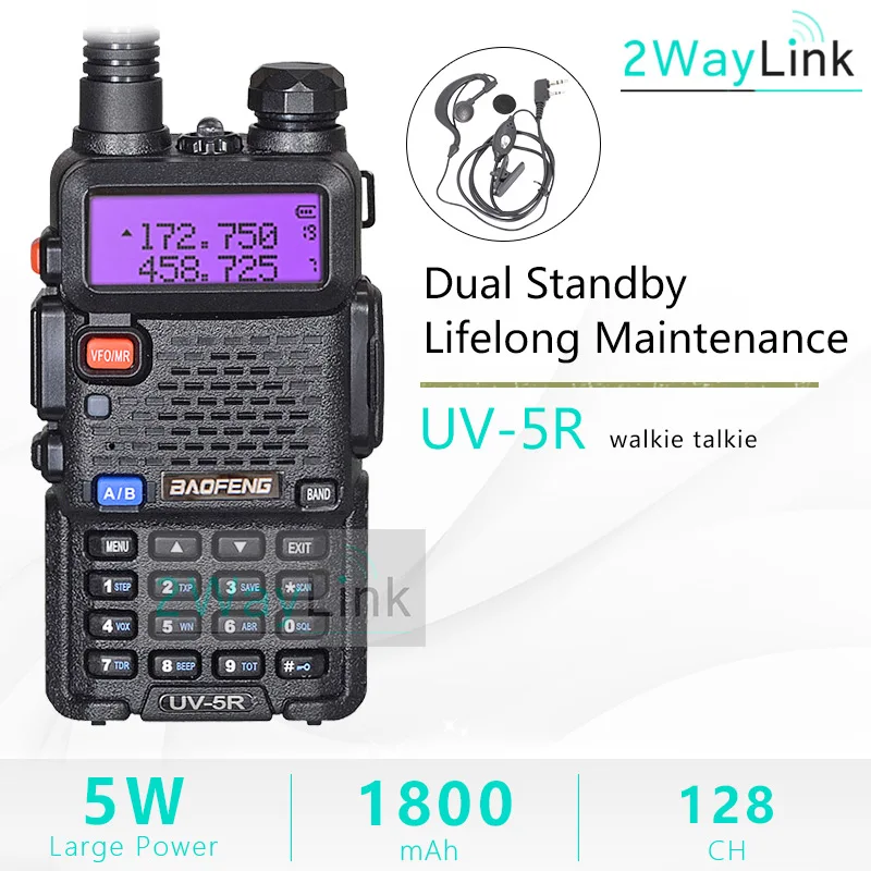 Baofeng UV-5R двухканальные рации двойной дисплей двухдиапазонный Baofeng UV5R портативный 5 Вт UHF VHF двухстороннее радио Pofung UV 5R КВ трансивер - Цвет: Black