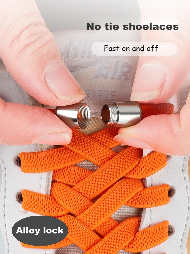 Alloy Lock No Tie Shoe Laces Flat Shoelaces For Sneakers Elastic Laces