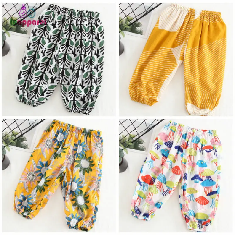 LEAPPAREL/модные длинные штаны для мальчиков и девочек с резинкой в талии с принтом, повседневная одежда для детей