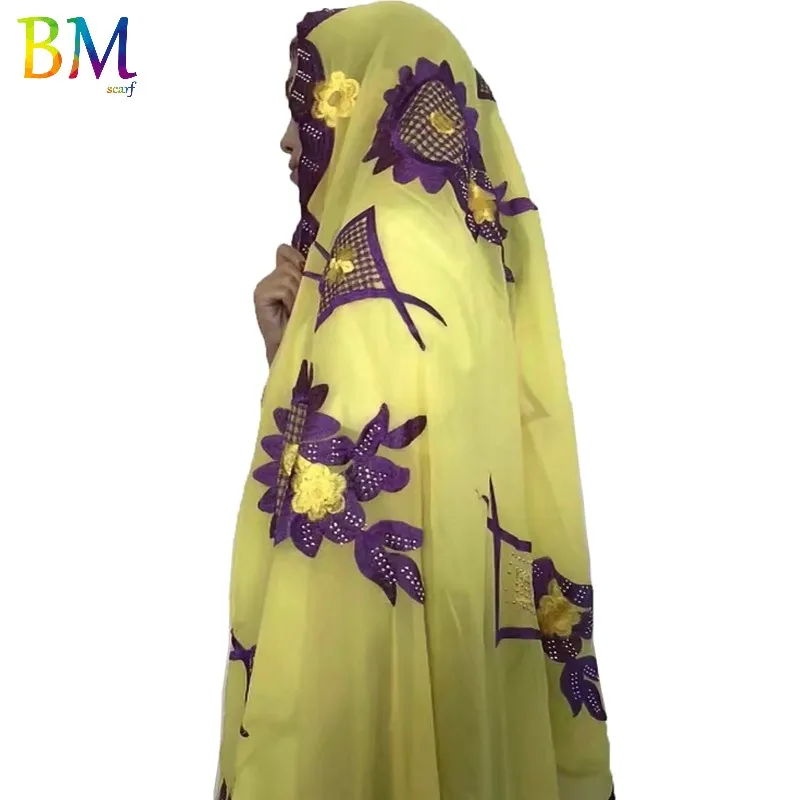 Высокое качество африканская Женская шаль шифон Вышивка шарф Мусульманский Хиджаб шарф для мусульманских женщин BX10 - Цвет: BX10-4