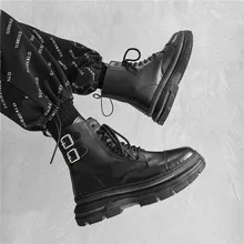 

Boy's Black Artifical Leather Motorcystal Boots Military Booties Male Windproof Waterproof Spring Shoes For Men