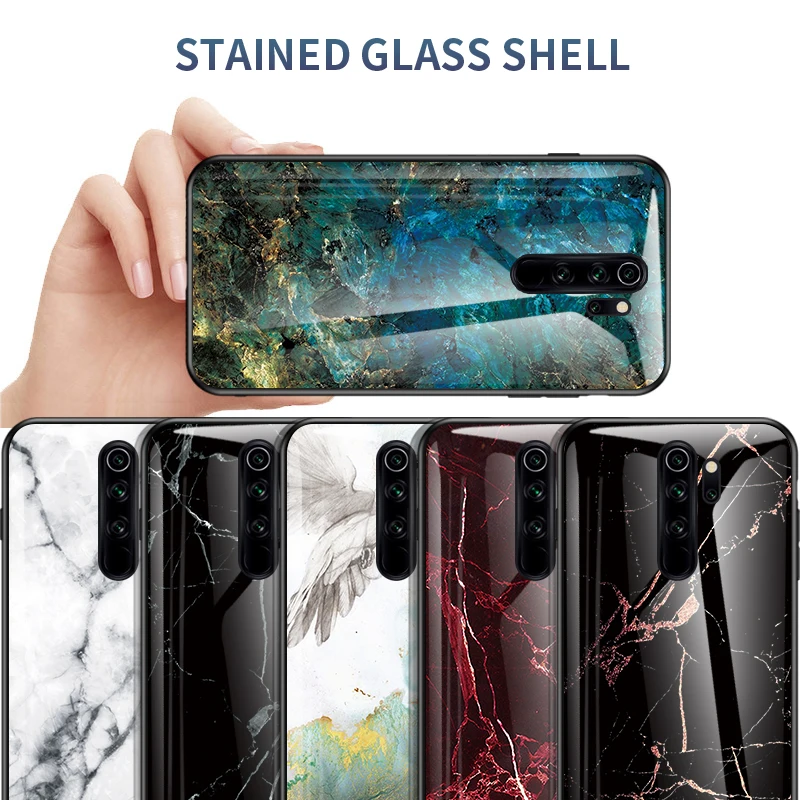 

Tempered Glass Phone Cases for Xiaomi Redmi Note 8 Note8Pro Marble patterned Protective Case For Redmi Note8 Pro Back Cover