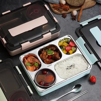 

Blue/Pink Stainless Steel Portable Lunch Box Bento Food Container Hot Soup Bowl For Bringing Food, Soup, Fruits For Home, Office