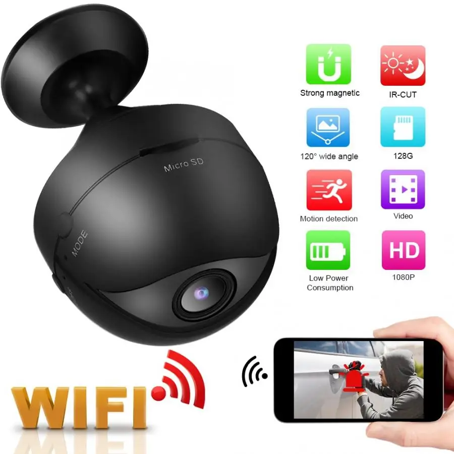 Беспроводная мини-камера с Wi-Fi, IP HD 1080 P, безопасная Спортивная камера наблюдения с облачным пультом ночного видения