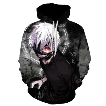 

2019Anime 3D Sweatshirts Men/women Tracksuits Tops Print Hooded Anime Tokyo Ghoul Kaneki Ken 3D Hoodies Thin Autumn Sweatshirts