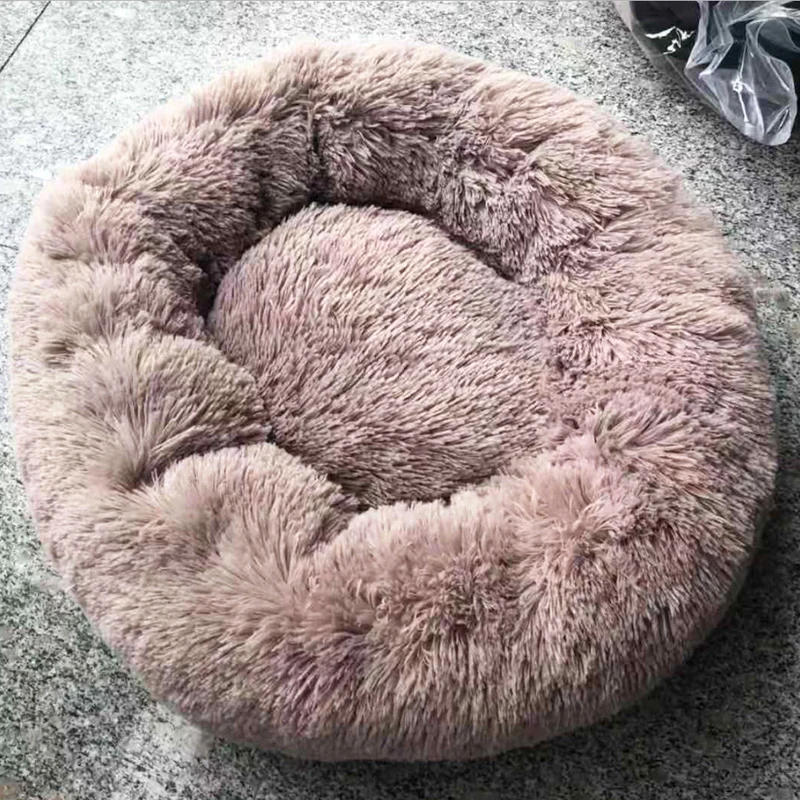 Round Plush Cat Bed House Soft Long Plush Cat Bed Round Pet Dog Bed For Small Dogs Cats Nest Winter Warm Sleeping Bed Puppy Mat - Цвет: Beige brown