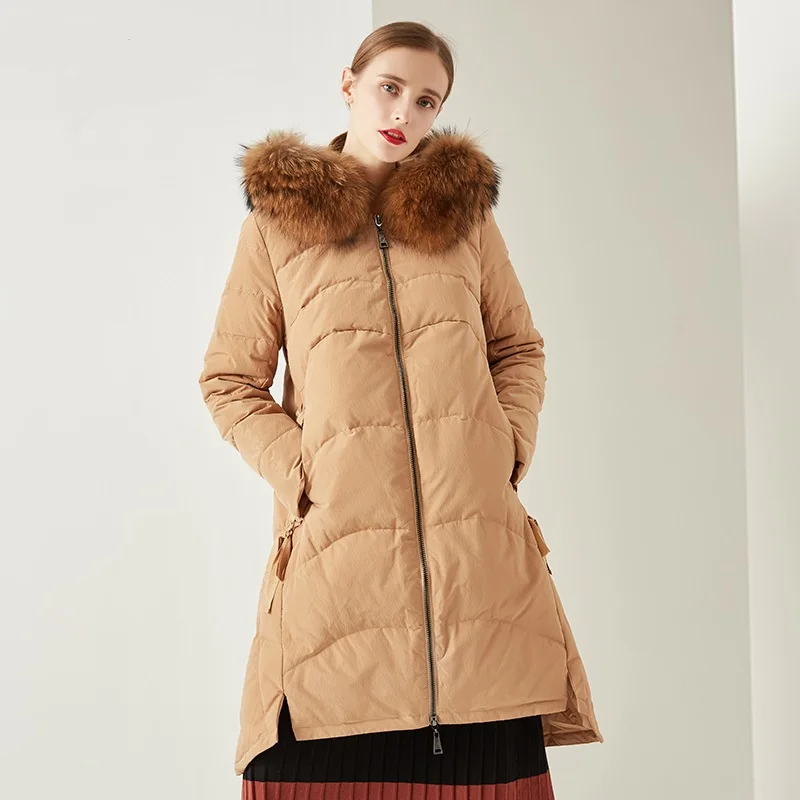 khaki Зимнее пальто с натуральным меховым воротником X-long, плотное теплое пуховое пальто, куртка, женское теплое зимнее пуховое пальто с капюшоном, F315 - Цвет: khaki