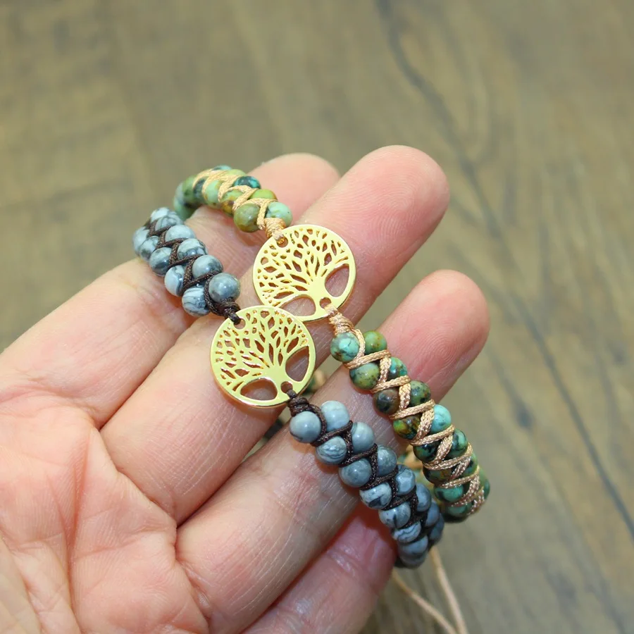 Handmade Natural Stone Boho Yoga Wrap Bracelet & Bangle Tree of