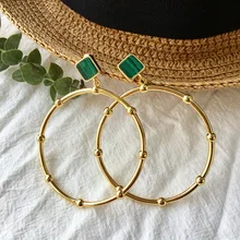 Ниша бренд Мода Гипербола Bamboo фестиваль круглые серьги с подвесками зеленый белый Малахитовый шпильки серьги для женщин