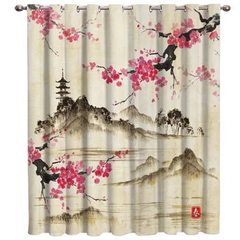 

Chinese Ink Painting Room Curtains Large Window Window Curtains Dark Bedroom Outdoor Indoor Fabric Kids Curtain Panels