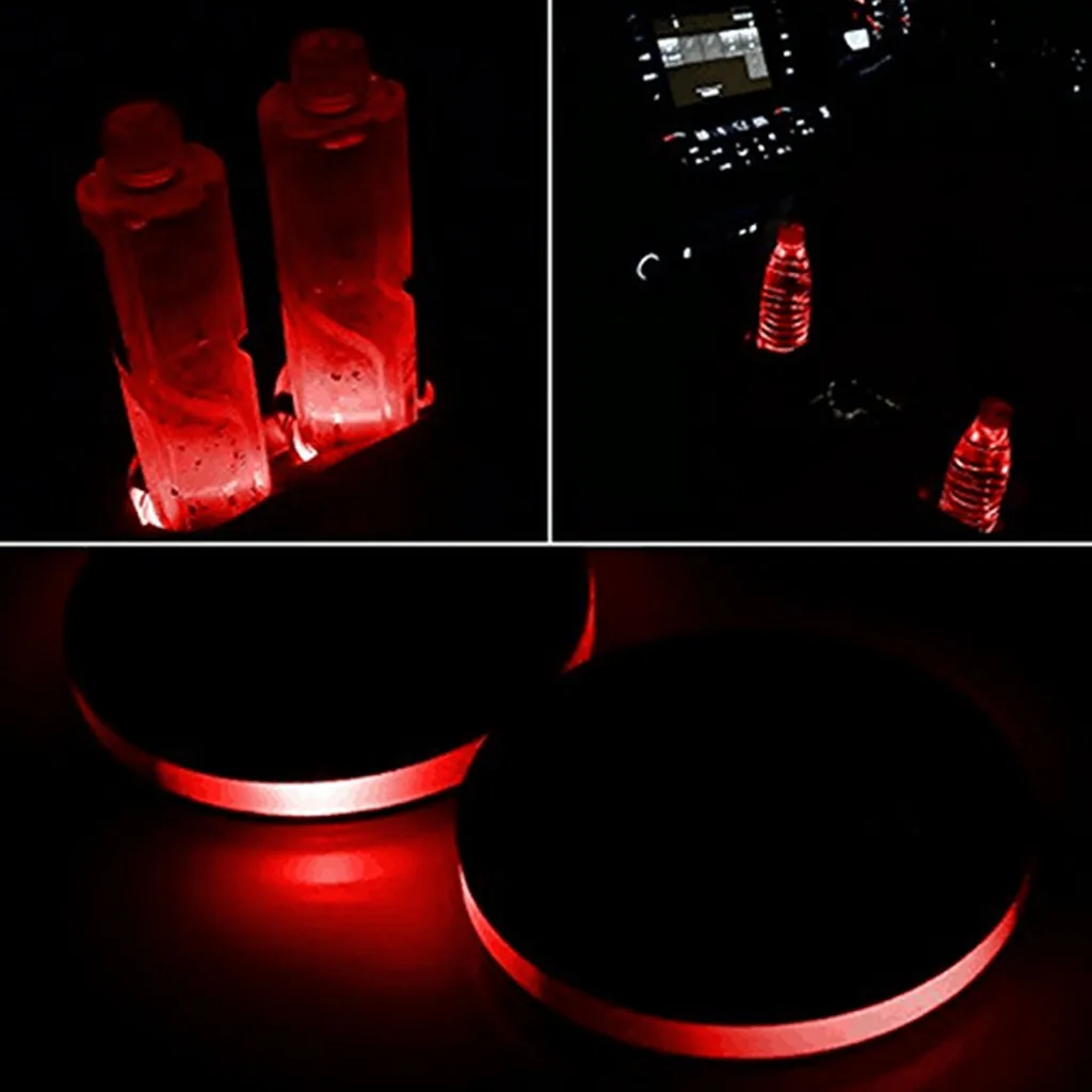 Автомобильный светодиодный светильник подстаканник Автомобильный интерьер USB Красочный атмосферный светильник s лампа держатель для напитков Противоскользящий коврик авто товары# N