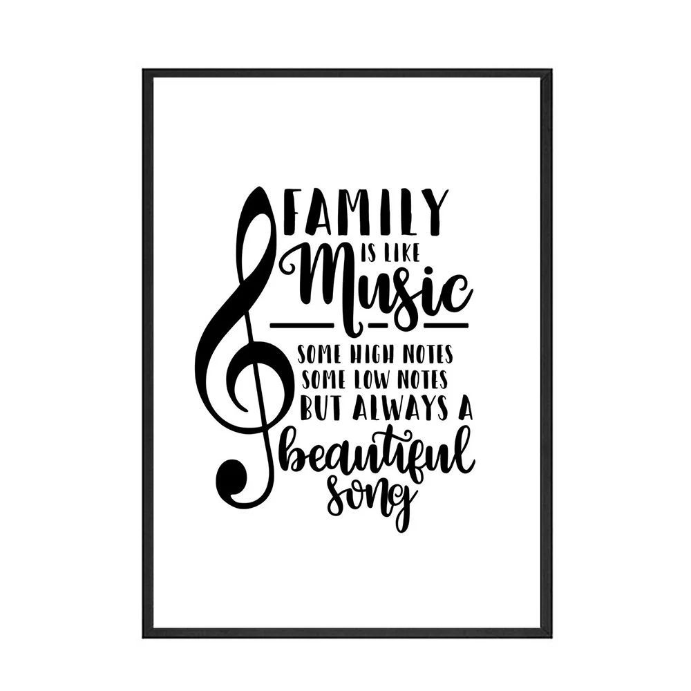 Simple Style Family Quote Poster Black and White Canvas Painting Music Note Pictures for Living Room Nordic Decoration Home Art