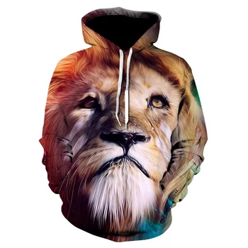 

Animal Print Hoodie Autumn Spring 3d Print Drawstring Hoodies With Pocket Men Slim Fit Sweatershirt Tops Blusa Lion Masculino