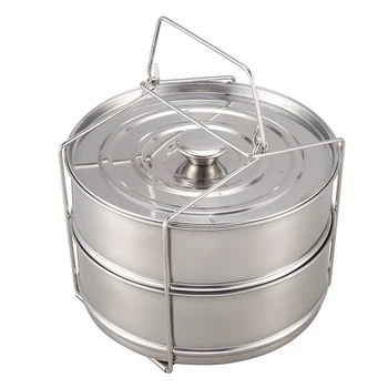 

Pressure Pot Accessories,Stackable Steamer Insert Pans Pot for 5 Litres or More Pot Accessories-2 Tier,with 1 Lids&Sling