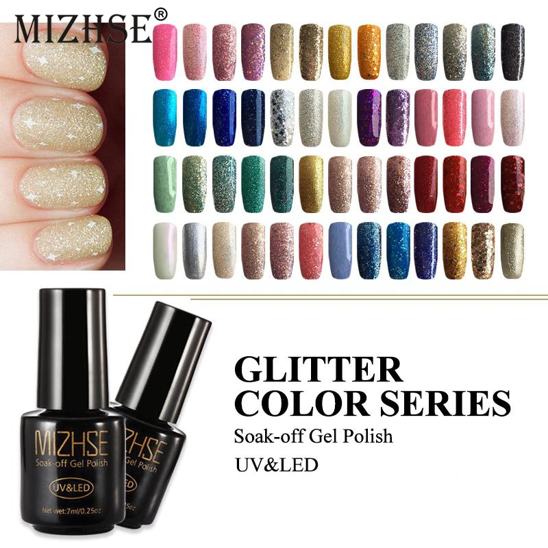 MIZHSE Gel Nail Polish 7ML Shining Glitter Gel Nail Bling Lamp Diamond