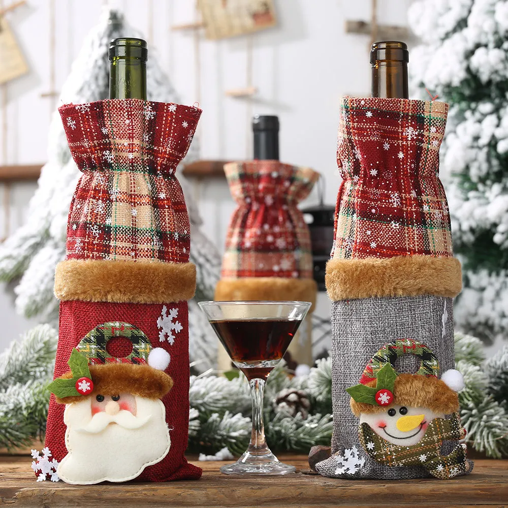 Рождественские украшения для homeChristmas украшения бутылки вина набор плед льняная бутылка украшение шампанское открывается вверх вино 8,14