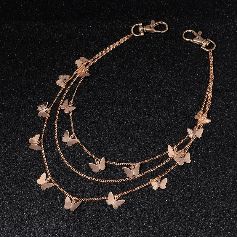 Punk Street Butterfly Belt Waist Chain Male Women Pants Chain Multi Layer HipHop Hook Trousers Keychain Jewelry - Окраска металла: Gold Color