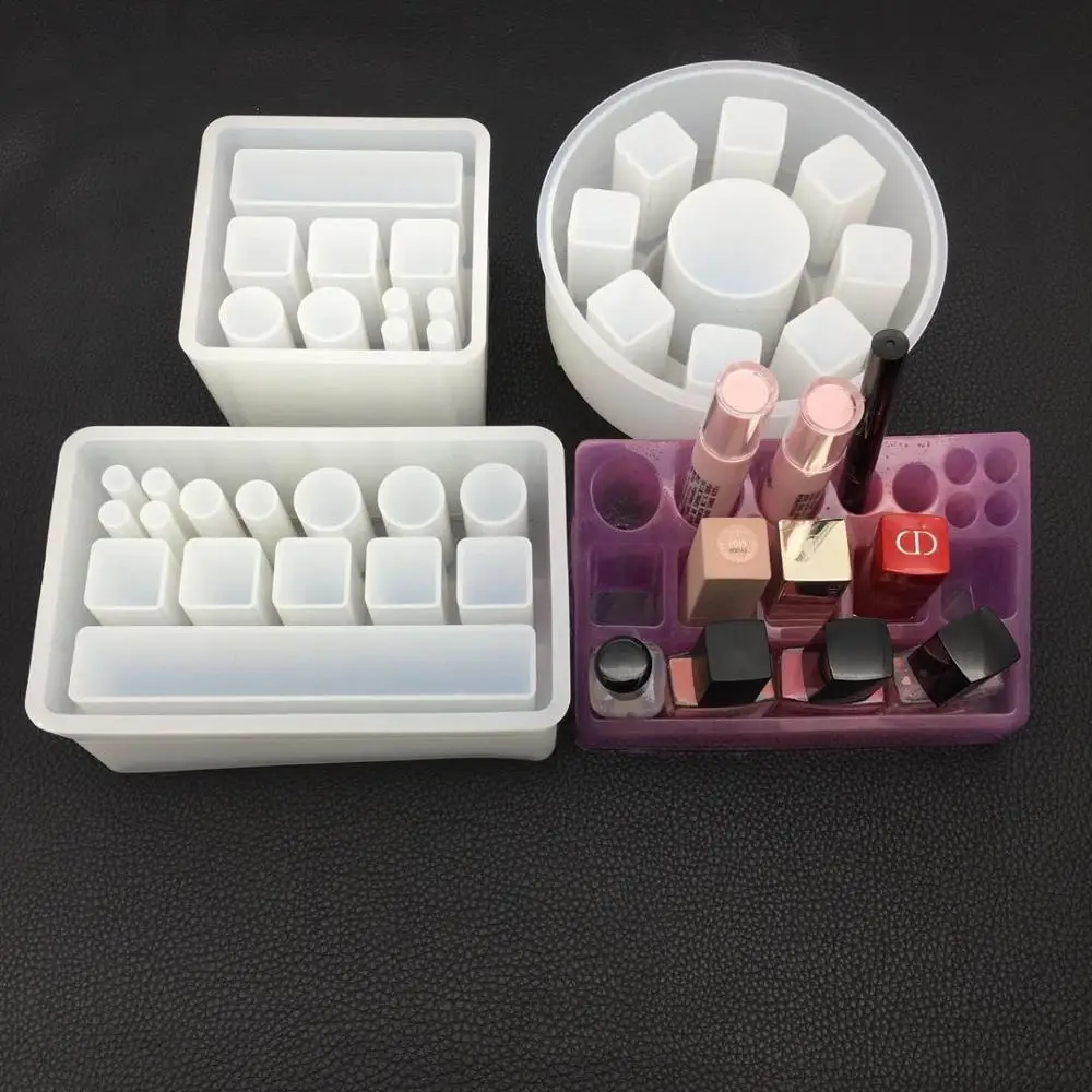 

DIY crystal Epoxy Resin mold silicone rectangular square round lipstick storage box Mold hand made mirror jewelry Making Tools