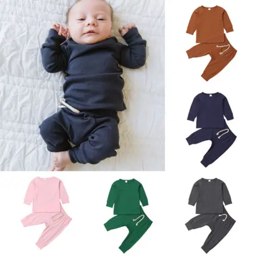 Пижамный комплект из 2 предметов однотонный топ и штаны комплекты детской одежды