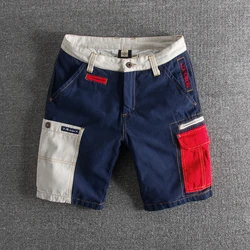 Short délavé multi poches pour hommes, streetwear tendance, couture contrastée, Slim, Cargo, coton, vêtements pour jeunes, Hip Hop 