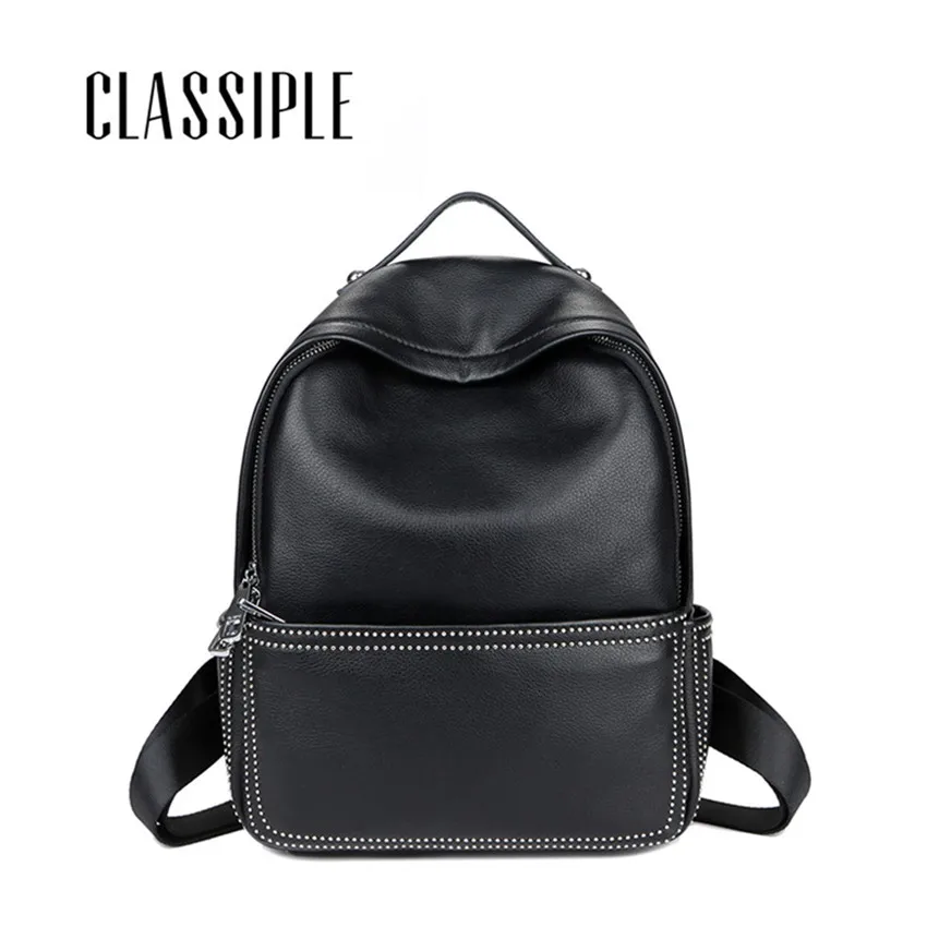 

2019 Newest Backpacks Ladies Soft Leather Women Backpack Fashion Trend Rivets Black Backpack Girls Simple Casual High Capacity