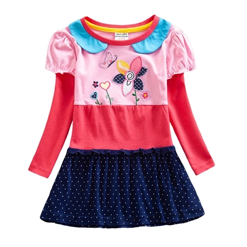 H5642D pink Осеннее Хлопковое платье с вышивкой и длинными рукавами для девочек детское платье с длинными рукавами и лацканами для девочек - Цвет: H5642D pink