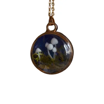 

Mushroom 3D Forest Landscape Moss Underbrush Starry Gold Color Pendant Chain Long Necklace Women Boho Fashion Jewelry Bohemian