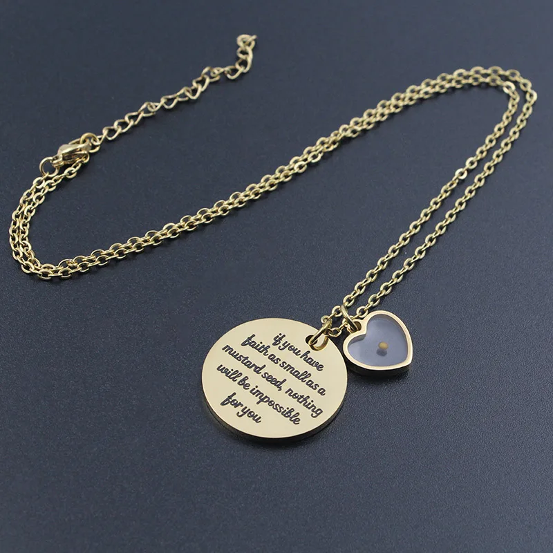 Details about / Antique Brass Circle Mustard Seed Necklace Luke 17:6 Bible Verse Religious Gift