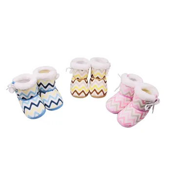 

Baby Shoes Baby Boots Newborn Boy Girl Christmas Multicolored Wavy Printed Winter Boots Cloth Baby Warm Boots Side Straps Cotton