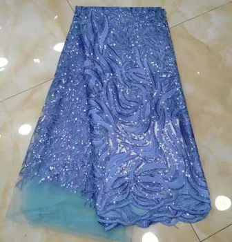 

African Sky Blue Organza Sequins Lace Fabric 2019 Hot Sale Nigerian Wedding Dress High Quality Organza French Net Mesh Lace