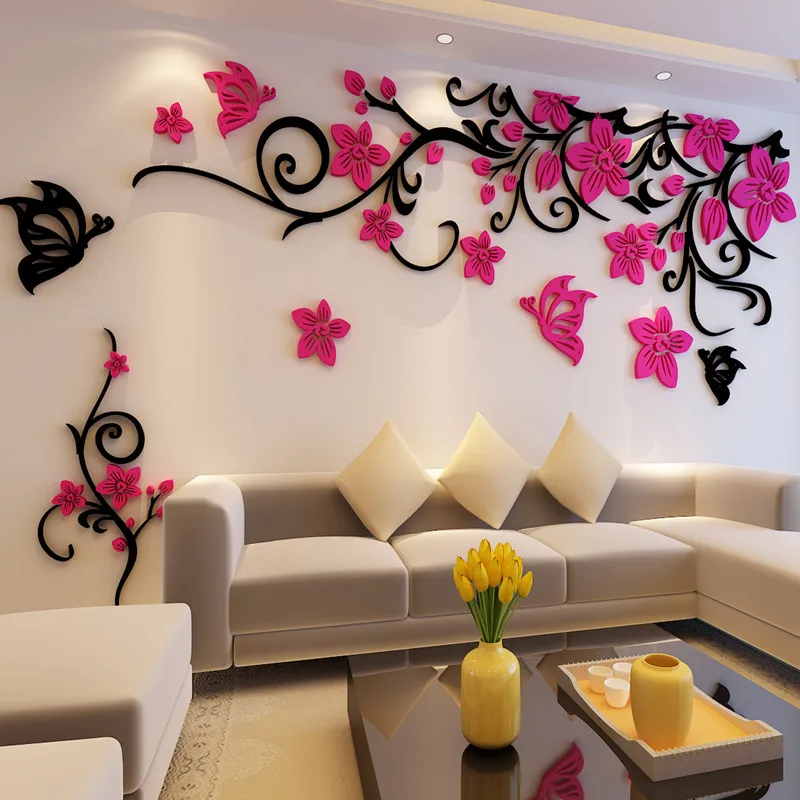 Pegatinas de pared de árbol tridimensionales de cristal de flores