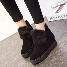 SWYIVY обувь на танкетке с кроличьим мехом; женские ботинки из натуральной кожи; коллекция года; зимняя обувь; женские ботильоны; ботинки, увеличивающие рост