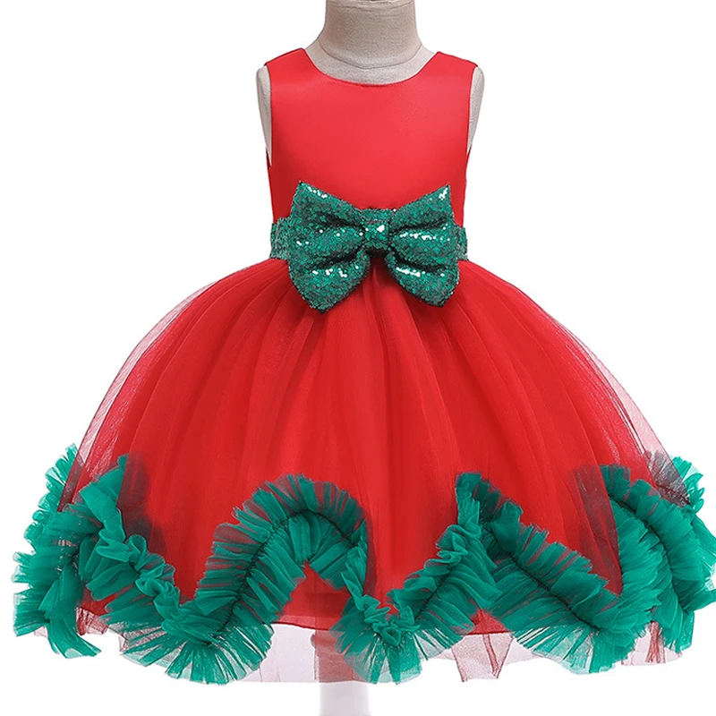 Кружевное платье с цветочным узором для маленьких девочек; рождественское платье принцессы с блестками для свадебной вечеринки; детская одежда с большим бантом