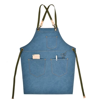 

Fashion Canvas Apron Coffee Shop and Hairdresser Chef Protection Suit Bib Cooking Kitchen Apron Woman Man Apron Overall